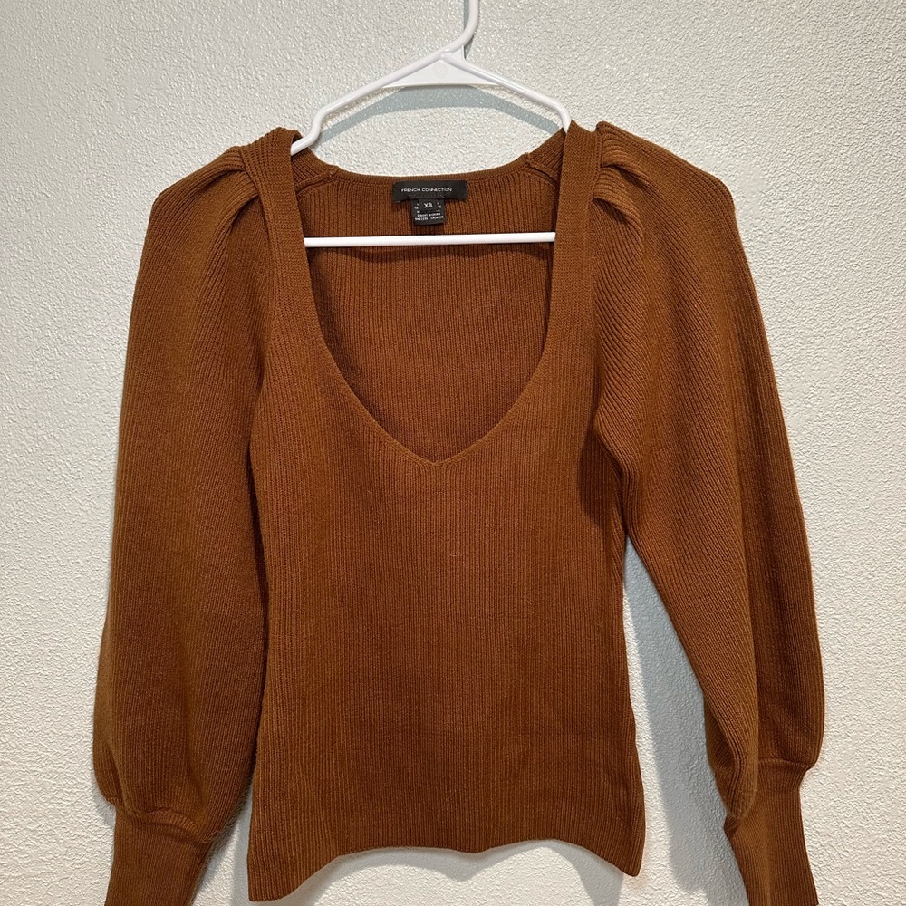 French Connection Brown V-Neck Sweater